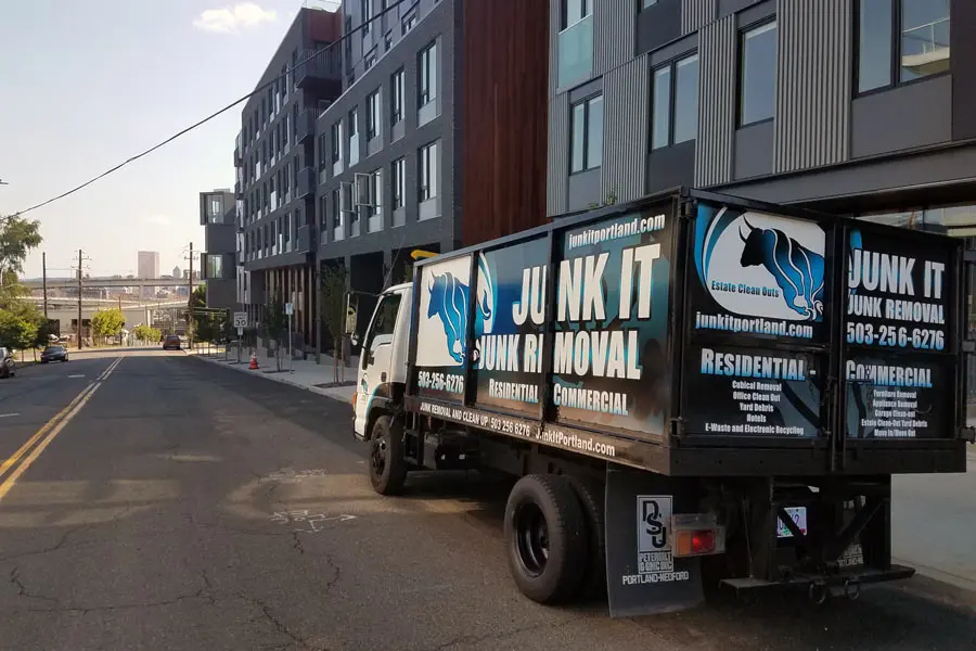 a truck parked on the side of a street