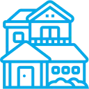 a blue line art of a large house for estate clean outs