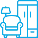 a blue line art of a chair and a lamp - furniture removal